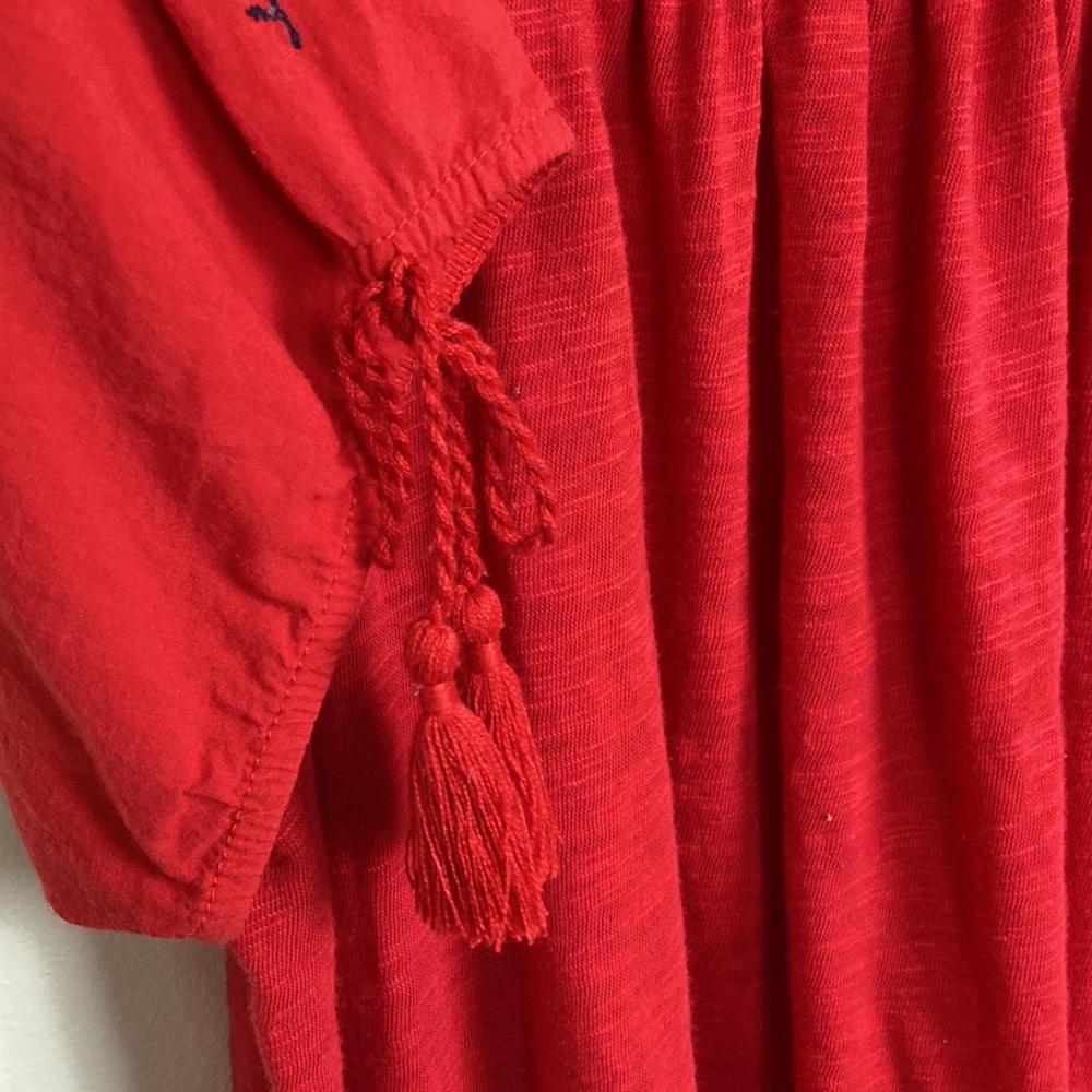 Time and Tru Red Boho Embroidered Linen BlendTop - Picture 5 of 10